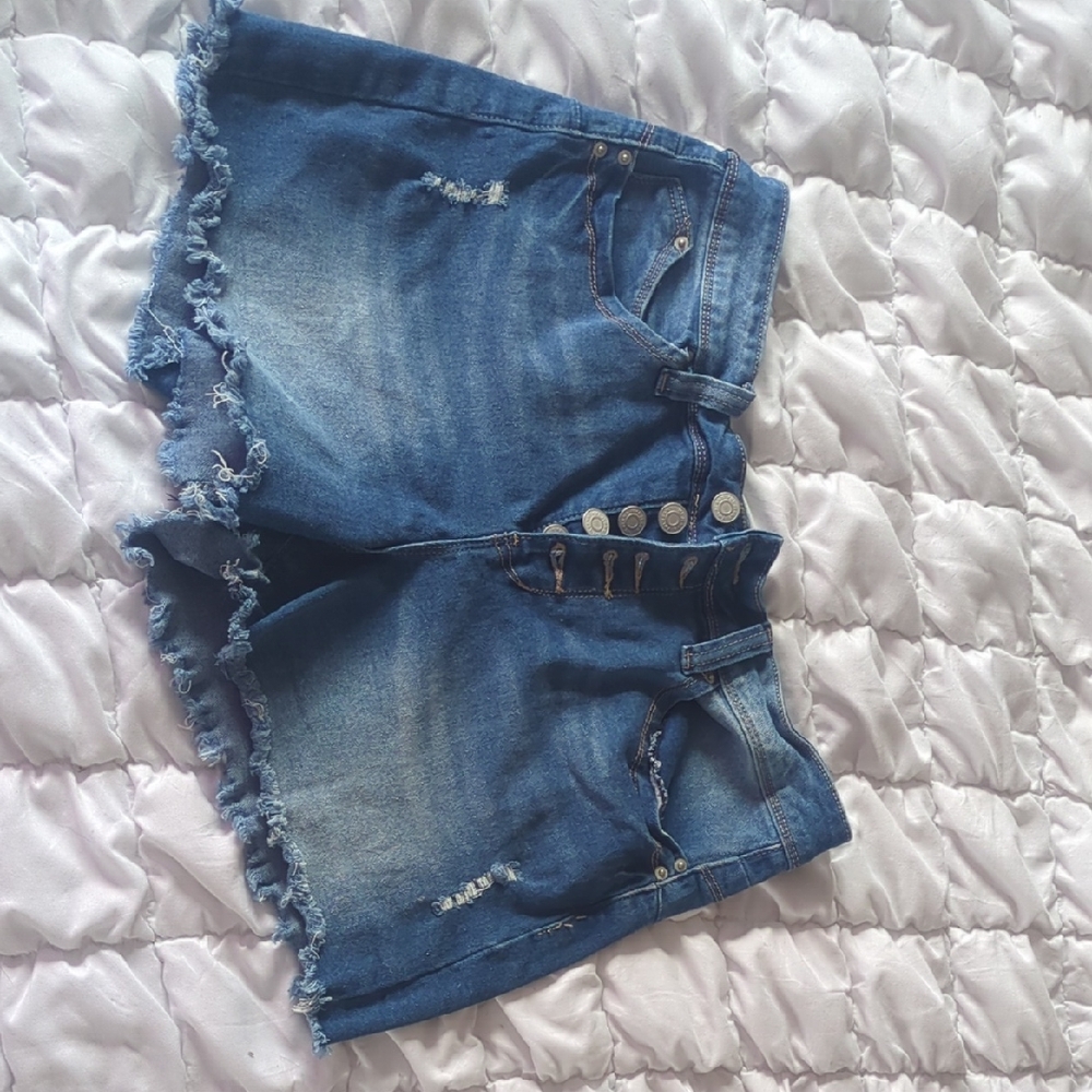 YMI Frayed Hem Blue Denim Shorts